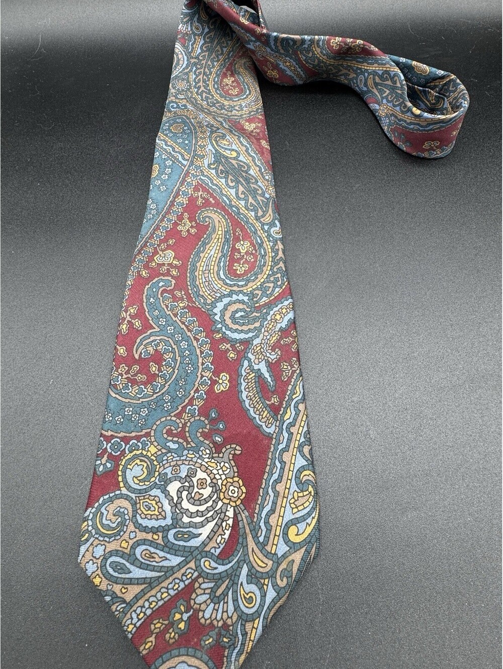 Vintage Christian Dior Monsieur Silk Paisley Tie Burgundy Blue Italy USA
